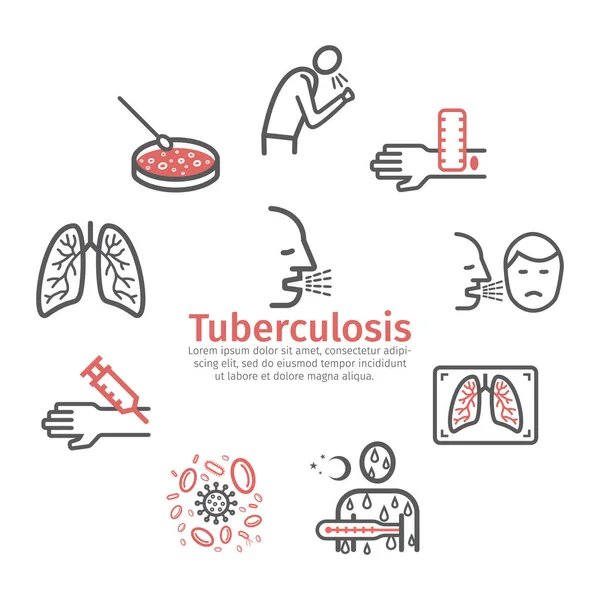 Інфографічні Симптоми Туберкульозу Лікування Набір Піктограм Рядка Векторні Знаки Веб — стоковий вектор