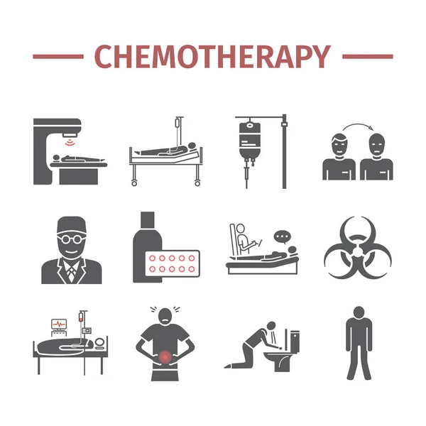 Kemoterapi Ikon Datar Ditetapkan Infografis Obat Efek Samping Kemoterapi Ilustrasi - Stok Vektor