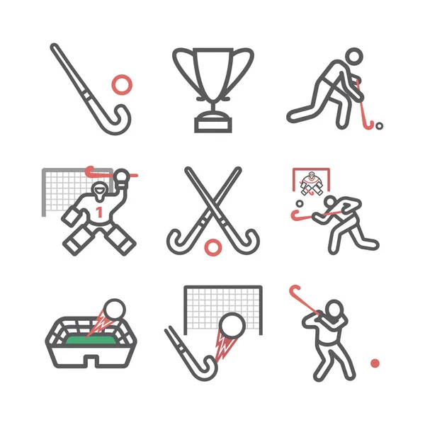 Field Hockey Player Line Icons Vector Signs Web Graphics — Stock Vector