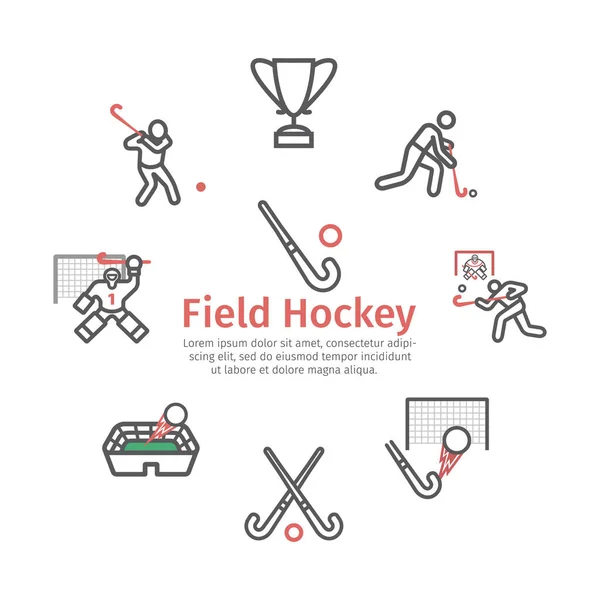 Feldhockey Spieler Linie Symbole Vektorzeichen Für Webgrafiken — Stockvektor