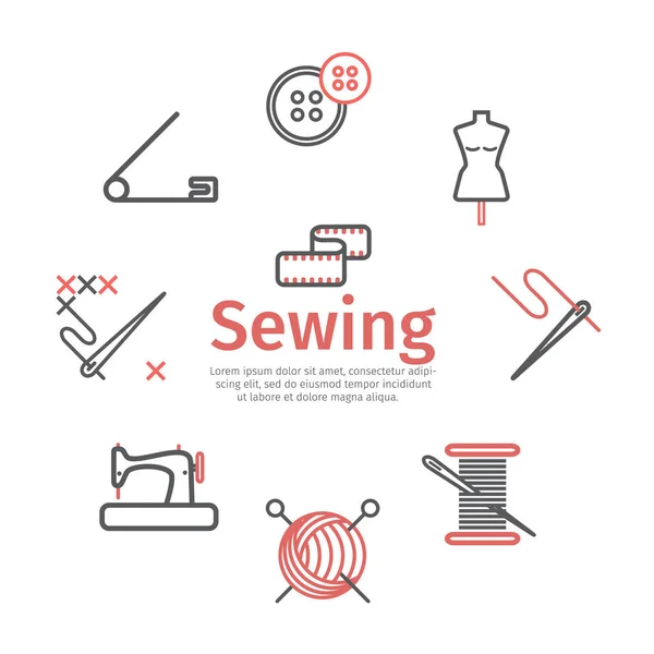 Sewing Tailoring Line Icons Vector Signs Web Graphics — Stock Vector