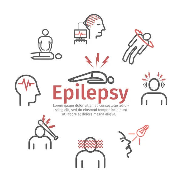 Epilepsi. Semptomlar, tedavi. Satır simgeleri ayarlandı. Web grafikleri için vektör işaretleri