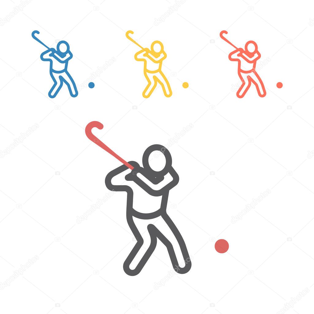 Field Hockey player line icon. Vector signs for web graphics.