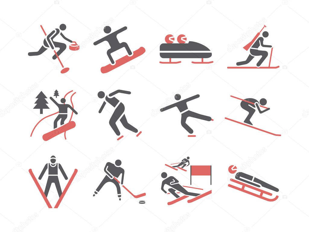 Winter sport icons. Vector signs for web graphics.