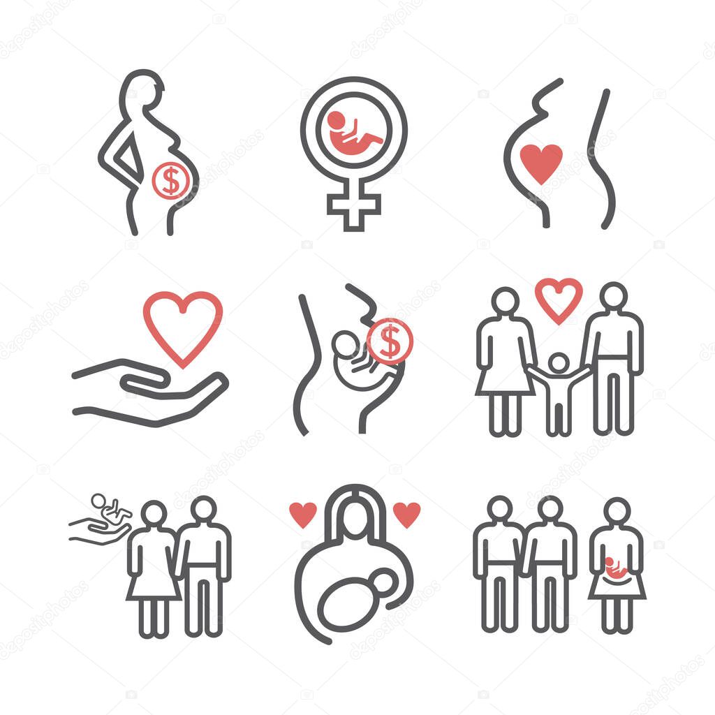 Surrogacy line icons set. Vector signs for web graphics.
