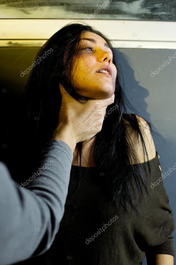 Woman Being Strangled By Man On Street At Night Stock Photo By