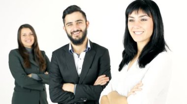 Üç mutlu gülümseyen iş adamları