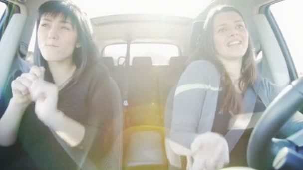 Beautiful women driving car — Stock Video