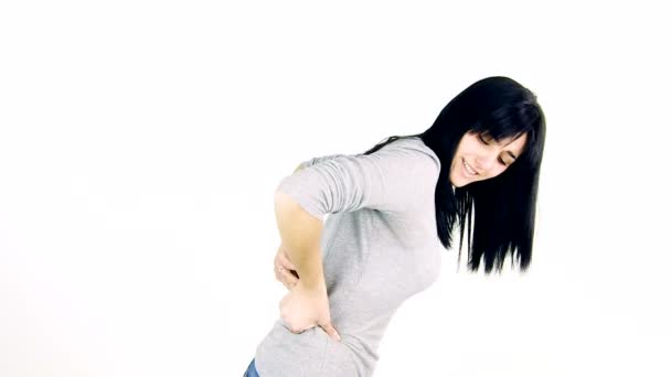 Woman with very bad back pain — Stock Video