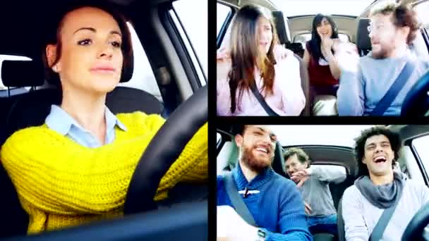 Des gens heureux dansant en voiture — Video