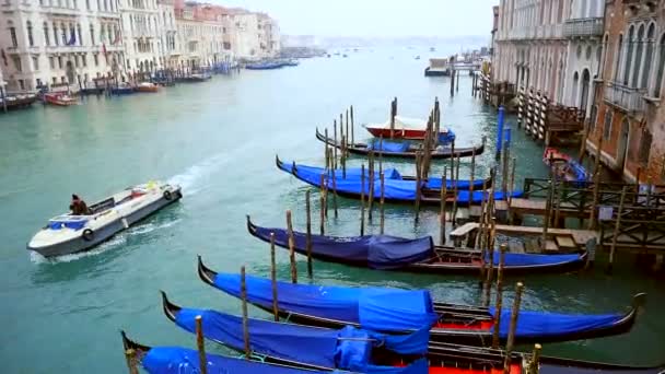 Antenn skott över båtar i Venedig — Stockvideo