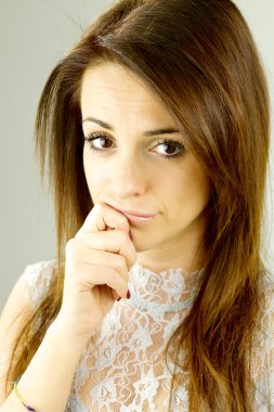 Pensive cute woman closeup clipart