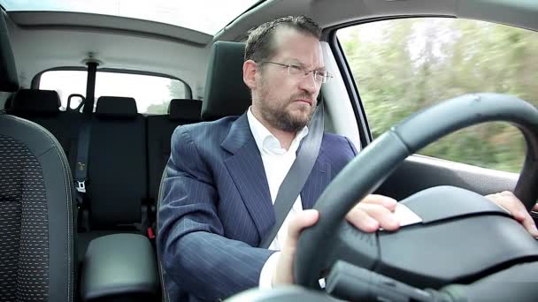 Handsome Business Man Feeling Tired Driving Too Much Stress — Stock Video