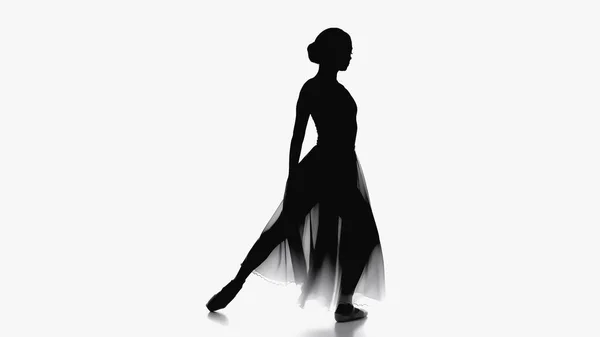 Силуэт Балерины Пуантах Танца Белом Фоне — стоковое фото