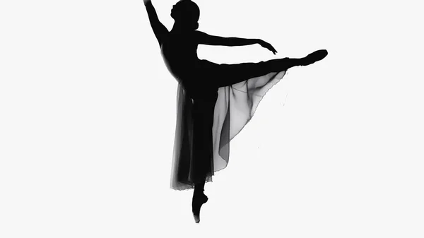 Silhouette di ballerina che danza su punta su sfondo bianco — Foto stock