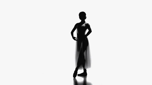 Silueta de bailarina elegante bailando sobre fondo blanco - foto de stock