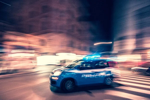 Voiture Police Mouvement Rome Italie Fond Flou — Photo