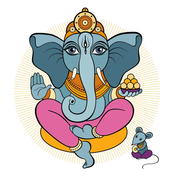 Ganesha és egér — Stock Vector