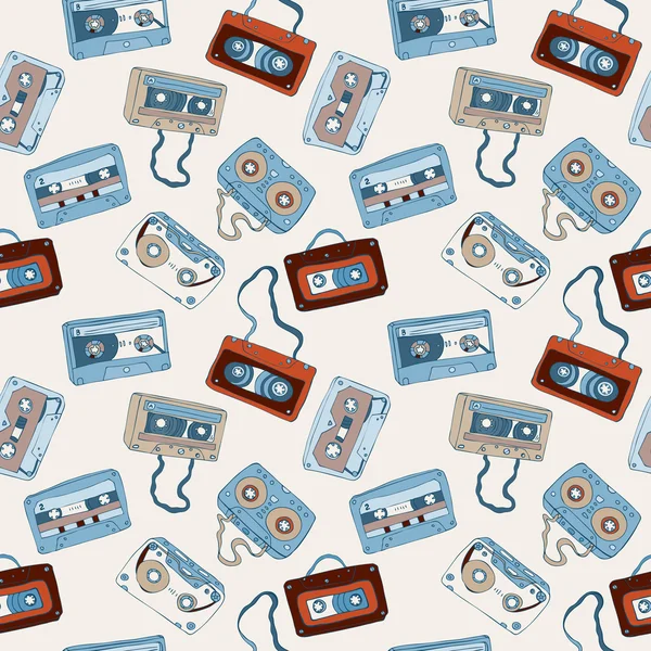 Audio cassette. seamless pattern. — Stock Vector