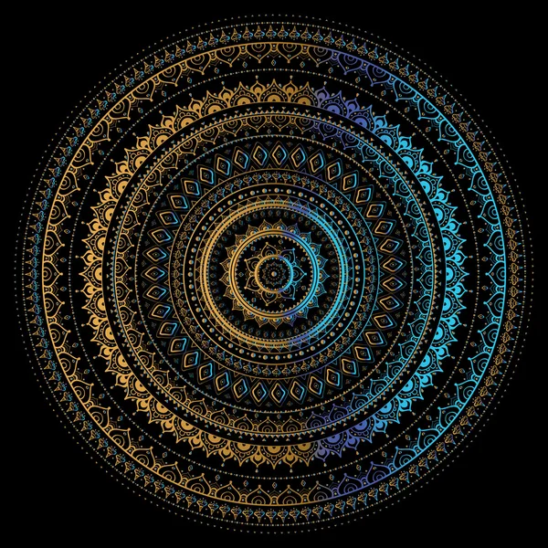 Ornament Mandala auf schwarzem Hintergrund — Stockvektor