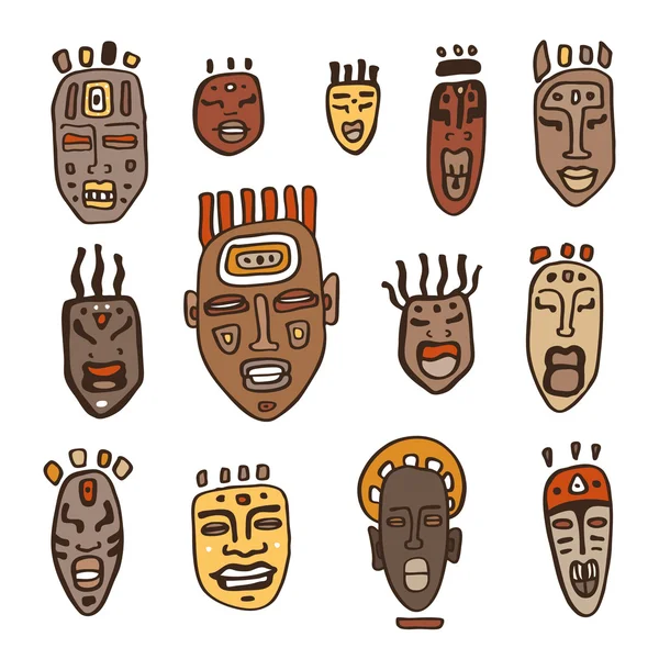 Set afrikanischer Masken. — Stockvektor