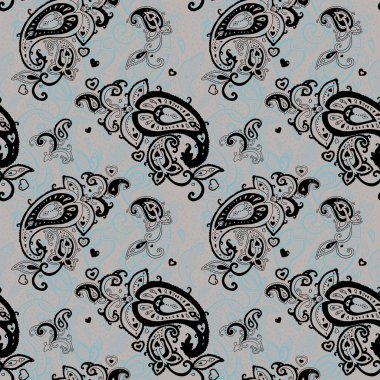 Paisley el çekilmiş seamless modeli.