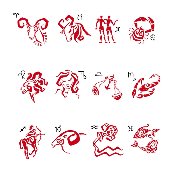 Dierenriem teken silhouetten, instellen van Horoscoop symbolen — Stockvector