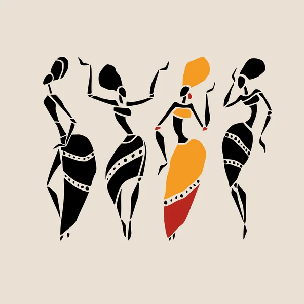 Conjunto de silhuetas de bailarinos africanos . —  Vetores de Stock