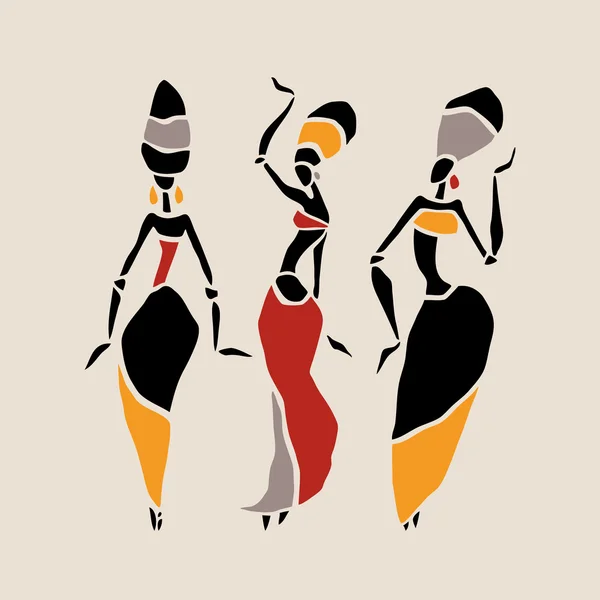Conjunto de silueta de bailarines africanos . — Vector de stock