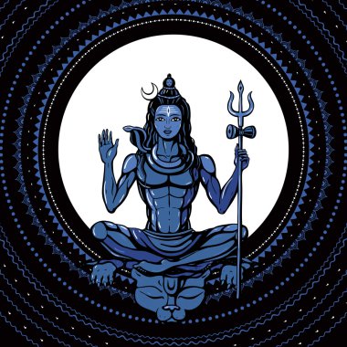 Lord Shiva. Hindu tanrısı. Vektör çizim.