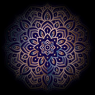 Siyah arka plan üzerine süs Mandala