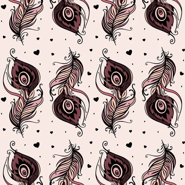 Hermosas plumas de pavo real. Fondo sin costuras . — Vector de stock