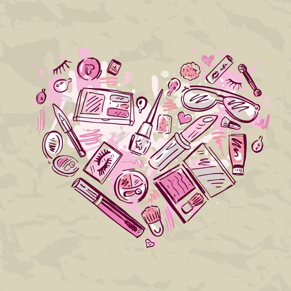 Conjunto de productos Heart of Makeup . — Vector de stock