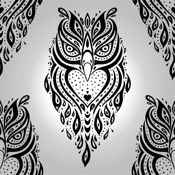 Decorative Owl. Seamless pattern. — Stock Vector