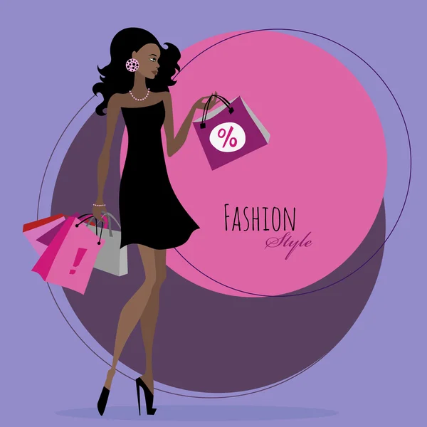 Fashion girl. Woman with shopping bags. — Stock Vector