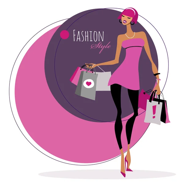 Fashion girl. Woman with shopping bags. — Stock Vector