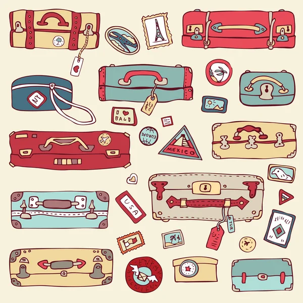 Set valigie vintage. Illustrazione del vettore di viaggio . — Vettoriale Stock