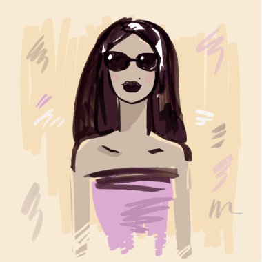 Moda kız. Portre el çekilmiş.