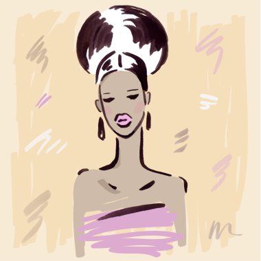 Moda kız. Portre el çekilmiş.