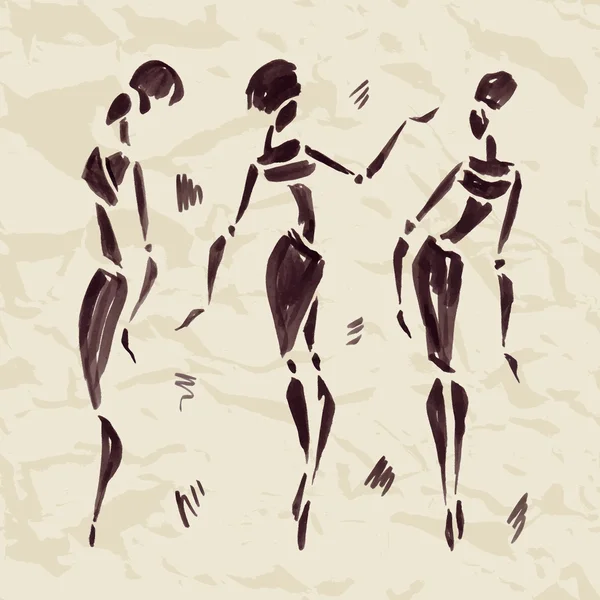 Figuras de bailarines africanos. Ilustración dibujada a mano . — Vector de stock