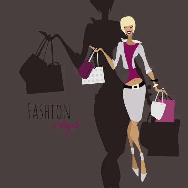 Chica de moda. Mujer con bolsas de compras . — Vector de stock