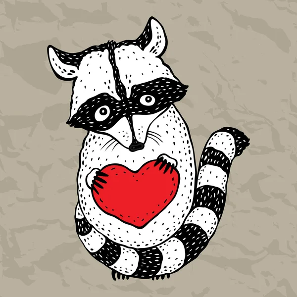 Raccoon carrying a heart. — Stock Vector