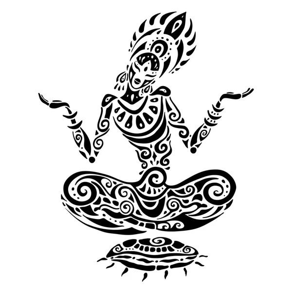 Meditační lotus pose. Tattoo styl. — Stockový vektor