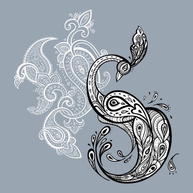 Tavus kuşu. Dekoratif vektör çizim.