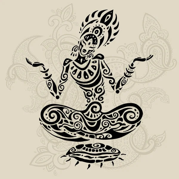 Meditatie lotus pose. Tattoo-stijl. — Stockvector