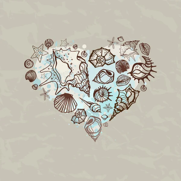 Corazón de conchas marinas . — Vector de stock