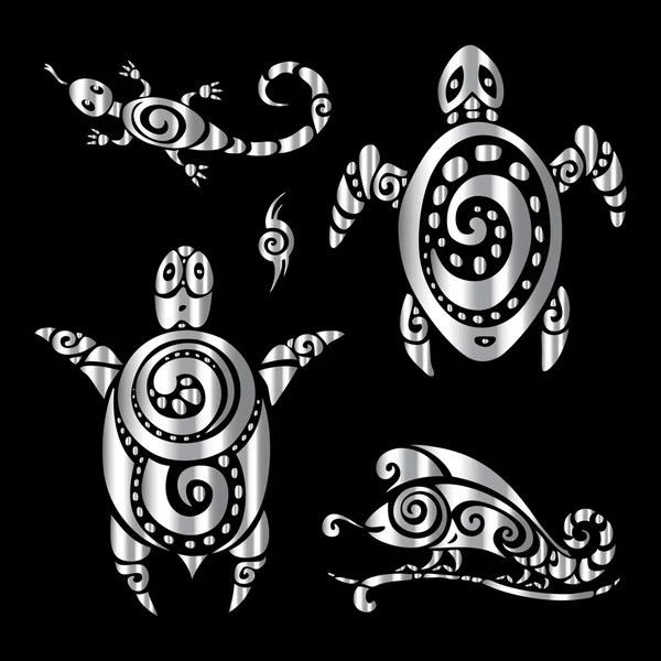 Turtle and Lizards. Polynesian tattoo style. — Stock Vector