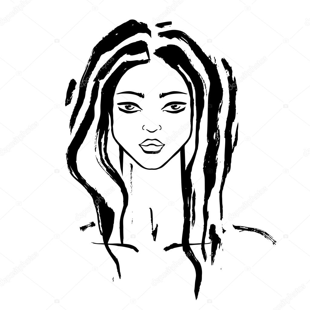Beautiful Woman Portrait. Hand drawn fashion illustration