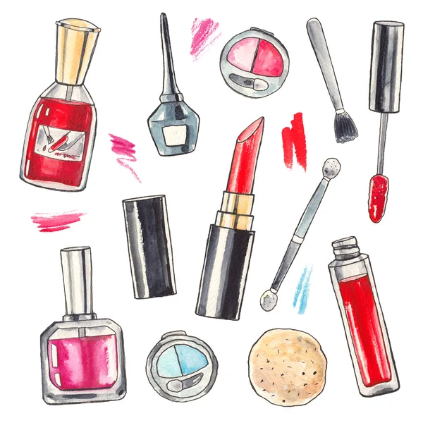 Aquarell Make-up Produkte Set — Stockfoto