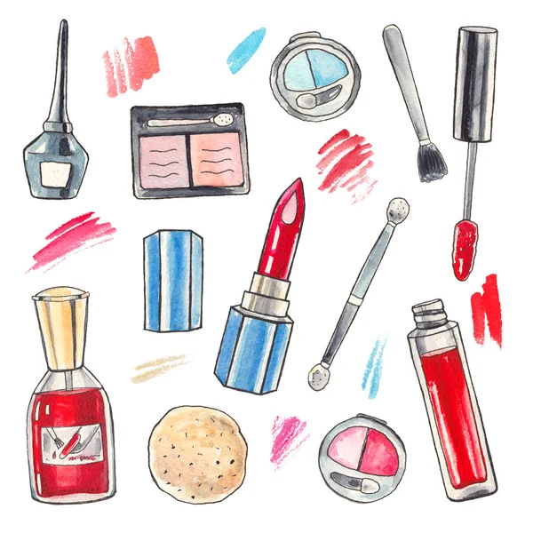 Ensemble de produits de maquillage aquarelle — Photo